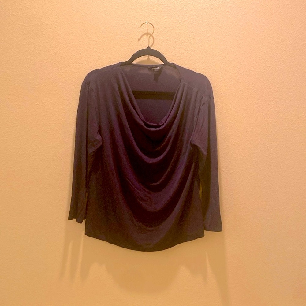Saint and Sofia Size 12 Navy Cowl Neck Stretch Top